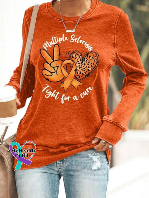 Women’s Multiple Sclerosis Fight For A Cure Art Print Long Sleeve Tops Orange / S