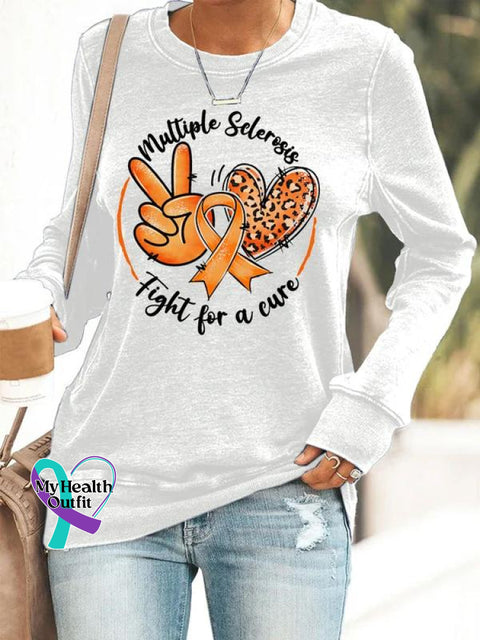 Women’s Multiple Sclerosis Fight For A Cure Art Print Long Sleeve Tops White / S