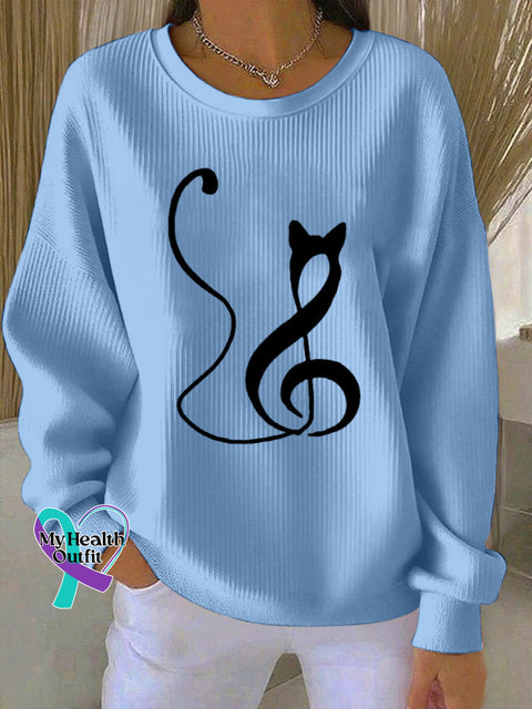Women’s Music Note Inspired Cat Print Sweatshirt Blue / S