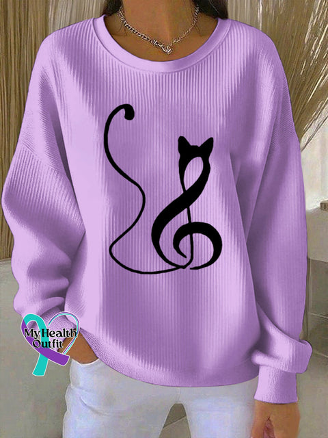 Women’s Music Note Inspired Cat Print Sweatshirt Purple / S