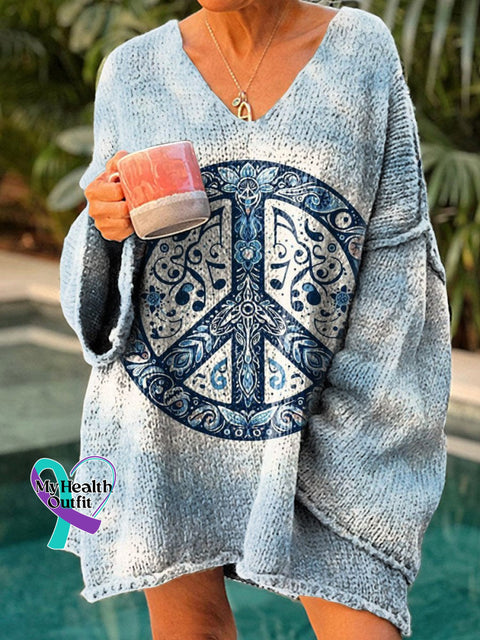 Women’s Musical Note Hippie Casual Pullover Sweater Multicolor / M