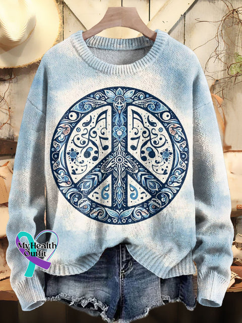 Women’s Musical Note Hippie Casual Pullover Sweater Sweater3 / S