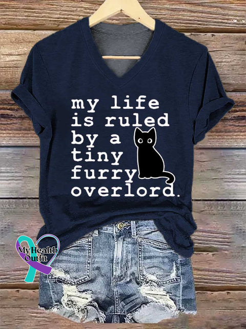 Women’s My Life Is Ruled By A Tiny Overlord.cat V-neck Casual T-Shirt Blue / S
