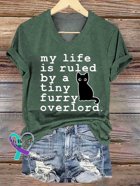 Women’s My Life Is Ruled By A Tiny Overlord.cat V-neck Casual T-Shirt Green / S