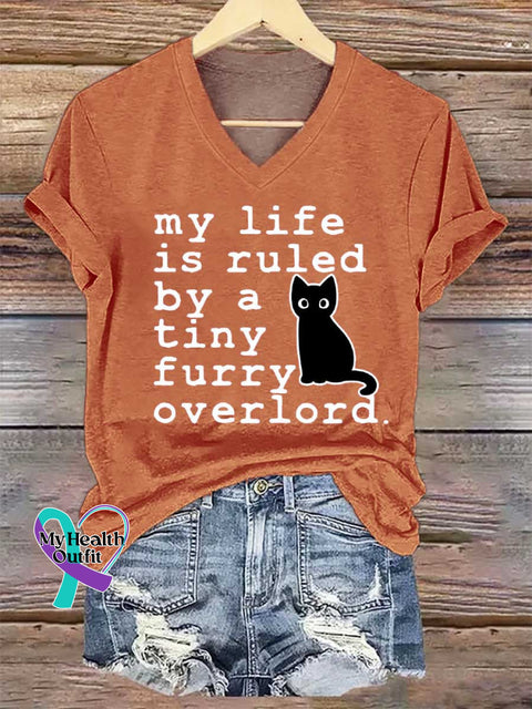 Women’s My Life Is Ruled By A Tiny Overlord.cat V-neck Casual T-Shirt Orange / S