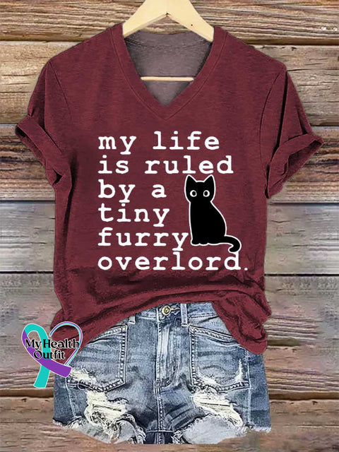 Women’s My Life Is Ruled By A Tiny Overlord.cat V-neck Casual T-Shirt Red / S
