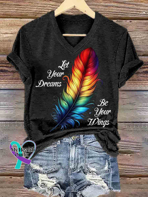 Women’s Native Americans Feather Art V neck Casual T Shirt Black / S
