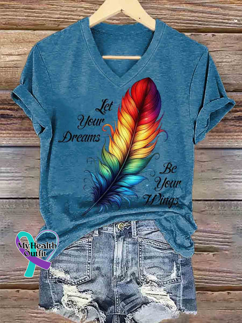 Women’s Native Americans Feather Art V neck Casual T Shirt Blue / S