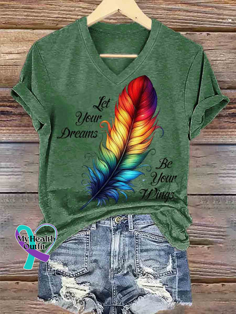 Women’s Native Americans Feather Art V neck Casual T Shirt Green / S