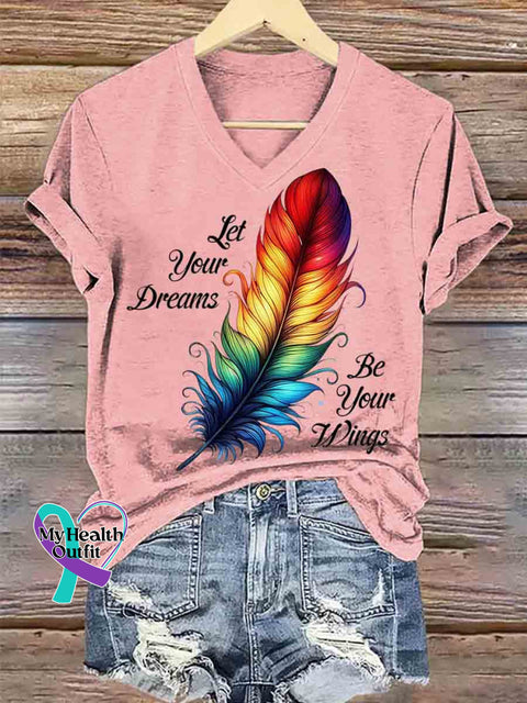 Women’s Native Americans Feather Art V neck Casual T Shirt Pink / S
