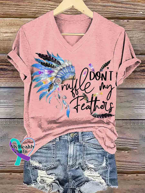 Women’s Native Americans Feather Art V neck Casual T Shirt Pink / S