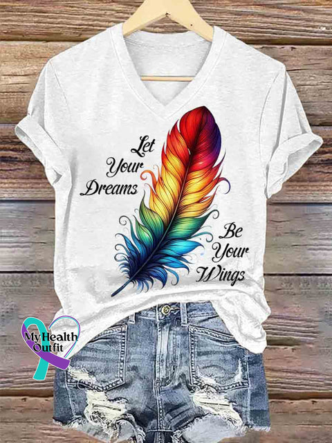 Women’s Native Americans Feather Art V neck Casual T Shirt White / S