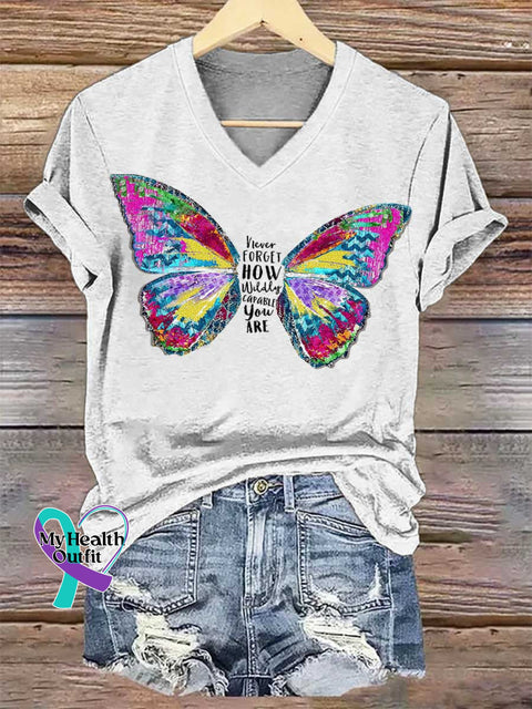 Women’s Never FORGET HOW Wildly CAPABLE You ARE Butterfly V-neck Casual T-Shirt White / S