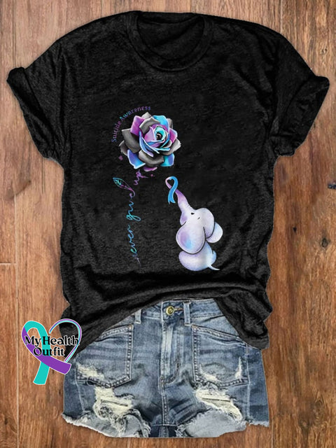 Women’s Never Give Up Mental Health Suicide Awareness Print T-Shirt Black / S