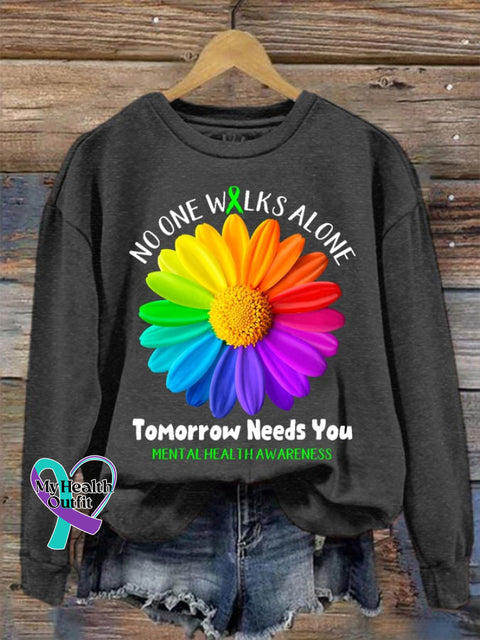 Women’s No One Walks Alone Tomorrow Needs You Mental Health Awareness Sweatshirt Dark Grey / S