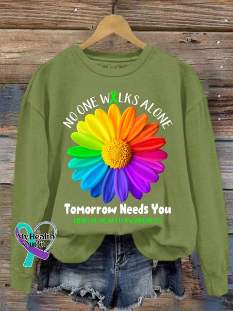 Women’s No One Walks Alone Tomorrow Needs You Mental Health Awareness Sweatshirt Light Green / S