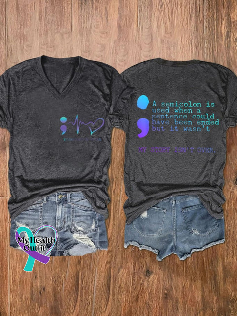 Women’s No Story Should End Too Soon Mental Health Suicide Awareness Print V-Neck T-Shirt Dark