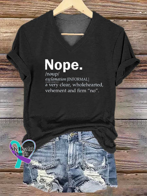 Women’s Nope. V-neck Casual T-Shirt Black / S