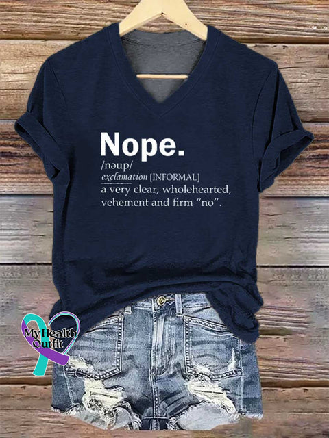 Women’s Nope. V-neck Casual T-Shirt Blue / S