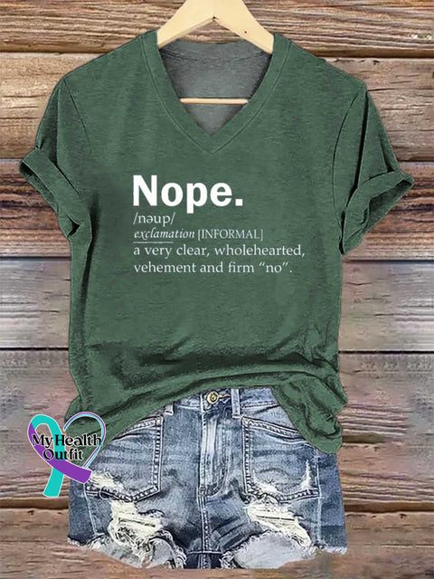 Women’s Nope. V-neck Casual T-Shirt Green / S
