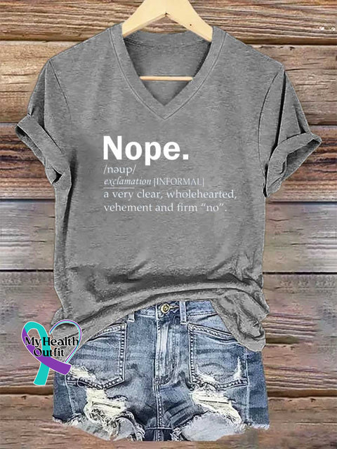 Women’s Nope. V-neck Casual T-Shirt Grey / S