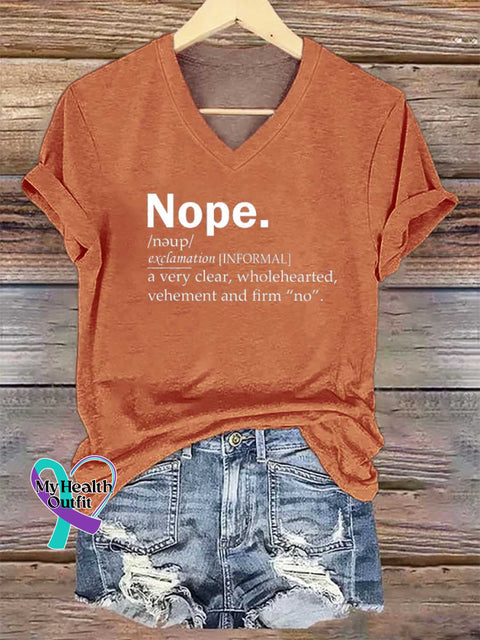 Women’s Nope. V-neck Casual T-Shirt Orange / S