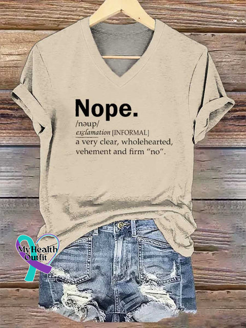Women’s Nope. V-neck Casual T-Shirt Sand / S