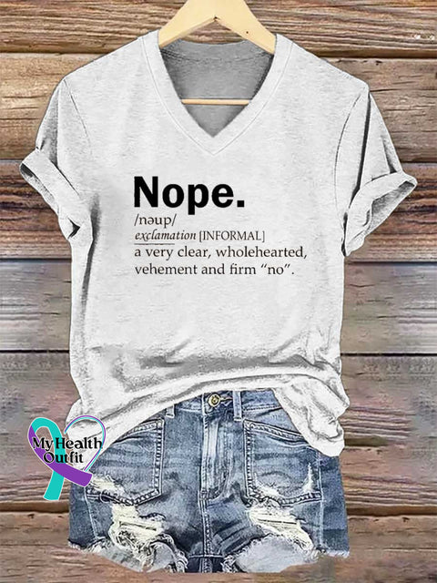 Women’s Nope. V-neck Casual T-Shirt White / S