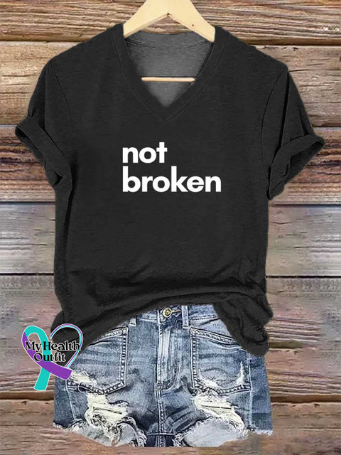 Women’s Not Broken V-neck Casual T-Shirt Black / S