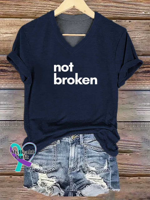 Women’s Not Broken V-neck Casual T-Shirt Blue / S