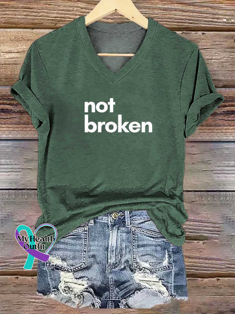 Women’s Not Broken V-neck Casual T-Shirt Green / S