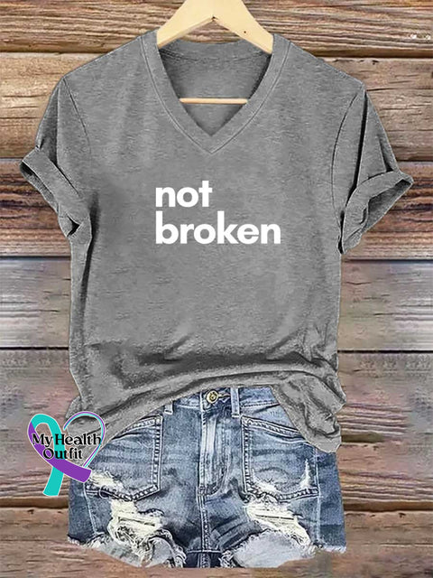 Women’s Not Broken V-neck Casual T-Shirt Grey / S
