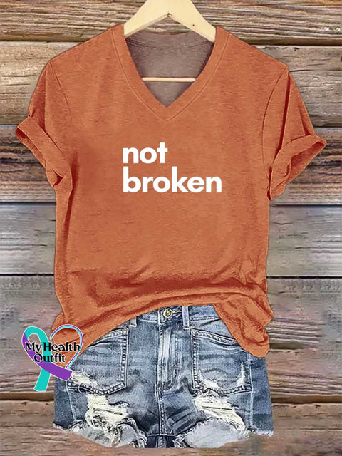 Women’s Not Broken V-neck Casual T-Shirt Orange / S