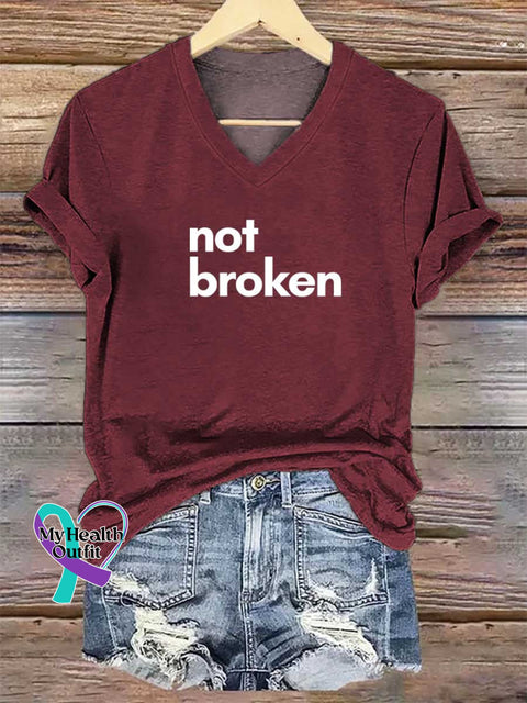 Women’s Not Broken V-neck Casual T-Shirt Red / S