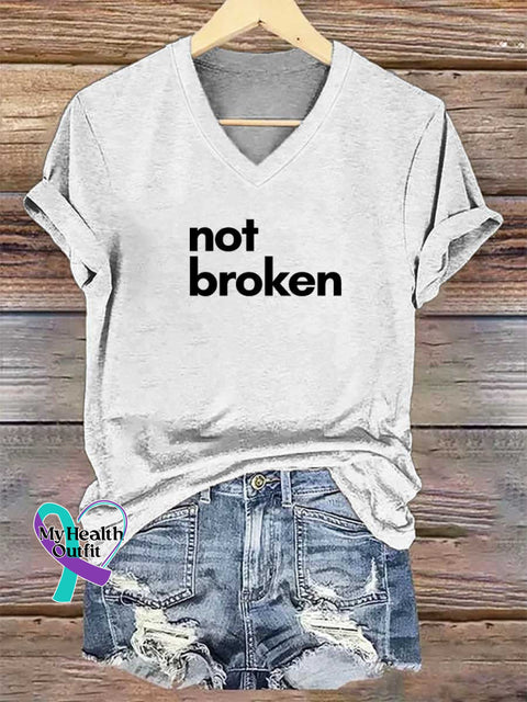 Women’s Not Broken V-neck Casual T-Shirt White / S