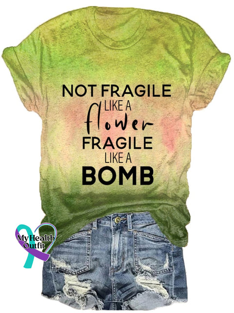 Women’s Not Fragile Like A Flower Bomb Print Casual Tee Yellow / S