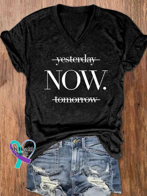 Women’s Now Printed V-Neck T-Shirt Black / S