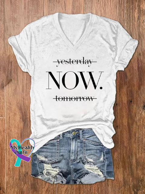 Women’s Now Printed V-Neck T-Shirt White / S