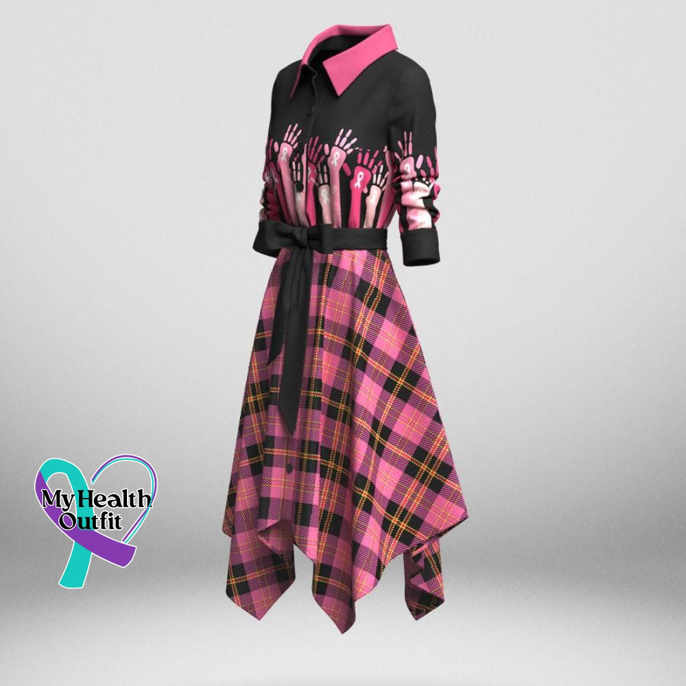 Women’s October Breast Cancer Awareness Plaid Shirt Dress