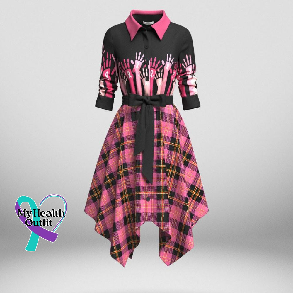 Women’s October Breast Cancer Awareness Plaid Shirt Dress Pink / S