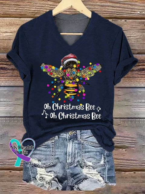 Women’s Oh Christmas Bee V-neck Casual T-Shirt Blue / S