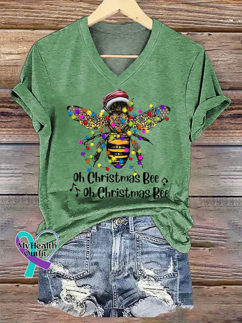 Women’s Oh Christmas Bee V-neck Casual T-Shirt Green / S