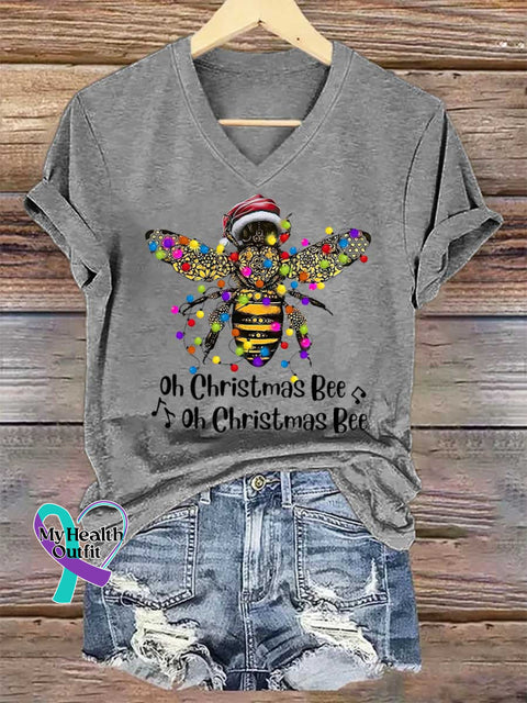 Women’s Oh Christmas Bee V-neck Casual T-Shirt Grey / S