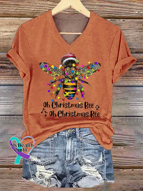Women’s Oh Christmas Bee V-neck Casual T-Shirt Orange / S