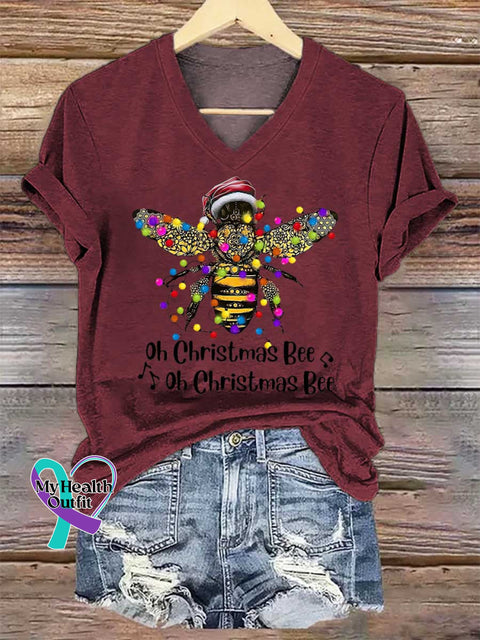 Women’s Oh Christmas Bee V-neck Casual T-Shirt Red / S