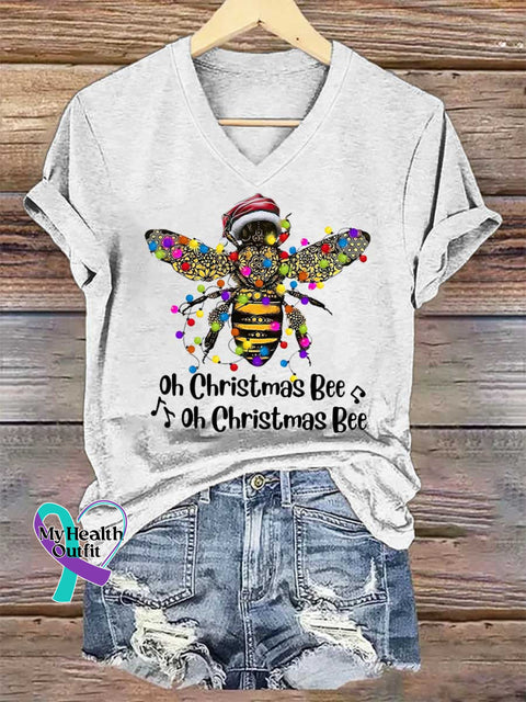Women’s Oh Christmas Bee V-neck Casual T-Shirt White / S