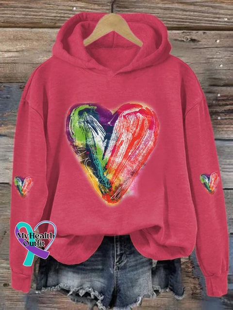 Women’s Oil Painting Love Heart Casual Hoodie Fuchsia / S