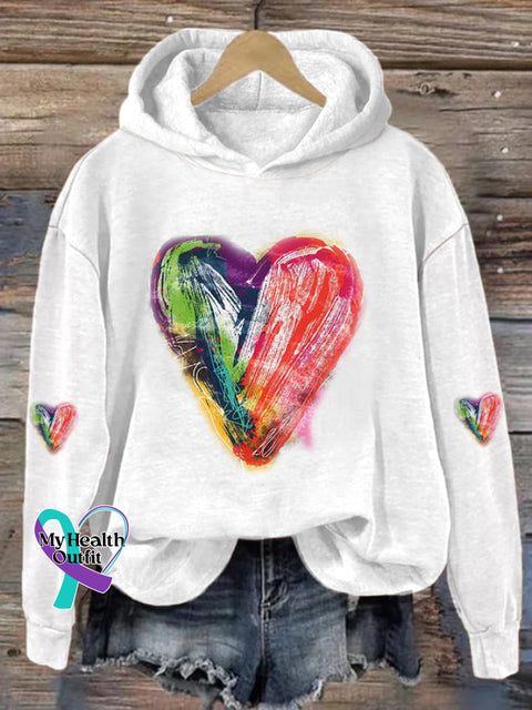 Women’s Oil Painting Love Heart Casual Hoodie White / S