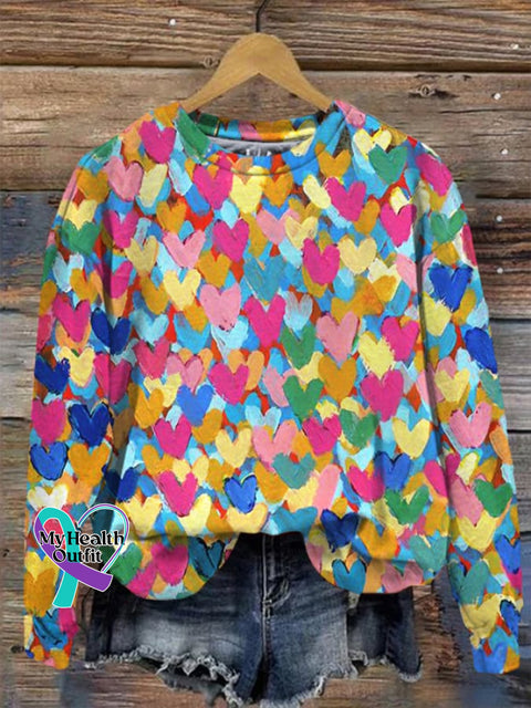 Women’s Oil Painting Love Print Round Neck Sweatshirt As Shown / S