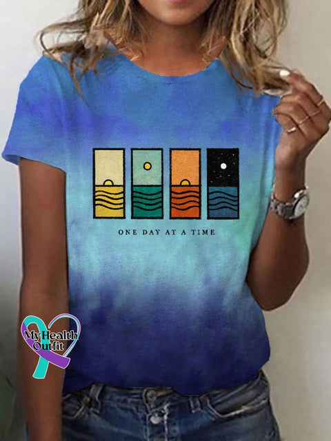Women’s One Day At A Time Inspirational Quotes Printed T-Shirt Blue / S
